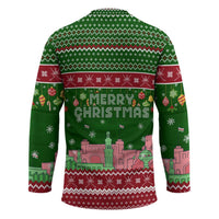 Oman Christmas Hockey Jersey with Green-Red Pattern, Mosque and Fort Landmarks, and Festive Ornament Motif - Wonder Print Shop