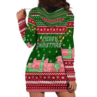 Oman Christmas Hoodie Dress with Green-Red Pattern, Mosque and Fort Landmarks, and Festive Ornament Motif - Wonder Print Shop