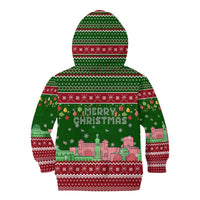 Oman Christmas Kid Hoodie with Green-Red Pattern, Mosque and Fort Landmarks, and Festive Ornament Motif - Wonder Print Shop