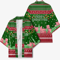 Oman Christmas Kimono with Green-Red Pattern, Mosque and Fort Landmarks, and Festive Ornament Motif - Wonder Print Shop