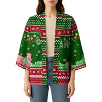Oman Christmas Kimono with Green-Red Pattern, Mosque and Fort Landmarks, and Festive Ornament Motif - Wonder Print Shop