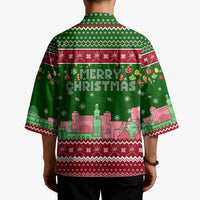 Oman Christmas Kimono with Green-Red Pattern, Mosque and Fort Landmarks, and Festive Ornament Motif - Wonder Print Shop