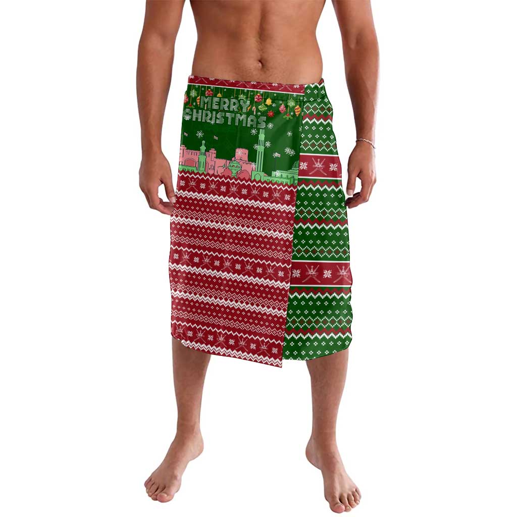 Oman Christmas Lavalava with Green-Red Pattern, Mosque and Fort Landmarks, and Festive Ornament Motif - Wonder Print Shop