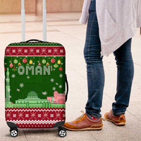 Oman Christmas Luggage Cover with Green-Red Pattern, Mosque and Fort Landmarks, and Festive Ornament Motif - Wonder Print Shop
