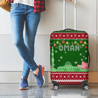 Oman Christmas Luggage Cover with Green-Red Pattern, Mosque and Fort Landmarks, and Festive Ornament Motif - Wonder Print Shop