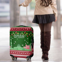Oman Christmas Luggage Cover with Green-Red Pattern, Mosque and Fort Landmarks, and Festive Ornament Motif - Wonder Print Shop