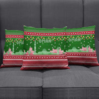 Oman Christmas Pillow Cover with Green-Red Pattern, Mosque and Fort Landmarks, and Festive Ornament Motif - Wonder Print Shop