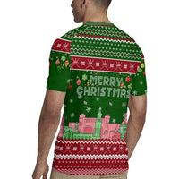 Oman Christmas Rugby Jersey with Green-Red Pattern, Mosque and Fort Landmarks, and Festive Ornament Motif - Wonder Print Shop
