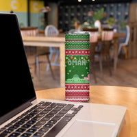 Oman Christmas Skinny Tumbler with Green-Red Pattern, Mosque and Fort Landmarks, and Festive Ornament Motif - Wonder Print Shop