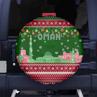 Oman Christmas Spare Tire Cover with Green-Red Pattern, Mosque and Fort Landmarks, and Festive Ornament Motif - Wonder Print Shop