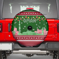 Oman Christmas Spare Tire Cover with Green-Red Pattern, Mosque and Fort Landmarks, and Festive Ornament Motif - Wonder Print Shop