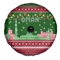 Oman Christmas Spare Tire Cover with Green-Red Pattern, Mosque and Fort Landmarks, and Festive Ornament Motif - Wonder Print Shop