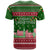 Oman Christmas T Shirt with Green-Red Pattern, Mosque and Fort Landmarks, and Festive Ornament Motif - Wonder Print Shop