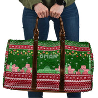 Oman Christmas Travel Bag with Green-Red Pattern, Mosque and Fort Landmarks, and Festive Ornament Motif - Wonder Print Shop