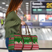 Oman Christmas Travel Bag with Green-Red Pattern, Mosque and Fort Landmarks, and Festive Ornament Motif - Wonder Print Shop