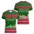 Oman Christmas Women V-Neck T-Shirt with Green-Red Pattern, Mosque and Fort Landmarks, and Festive Ornament Motif - Wonder Print Shop