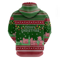 Oman Christmas Zip Hoodie with Green-Red Pattern, Mosque and Fort Landmarks, and Festive Ornament Motif - Wonder Print Shop