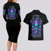 I'm Not Anti-social Mad Reaper Skull Couples Matching Long Sleeve Bodycon Dress and Hawaiian Shirt - Wonder Print Shop