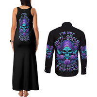 I'm Not Anti-social Mad Reaper Skull Couples Matching Tank Maxi Dress and Long Sleeve Button Shirt - Wonder Print Shop