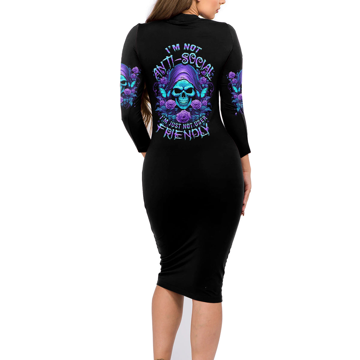 I'm Not Anti-social Mad Reaper Skull Family Matching Long Sleeve Bodycon Dress and Hawaiian Shirt - Wonder Print Shop