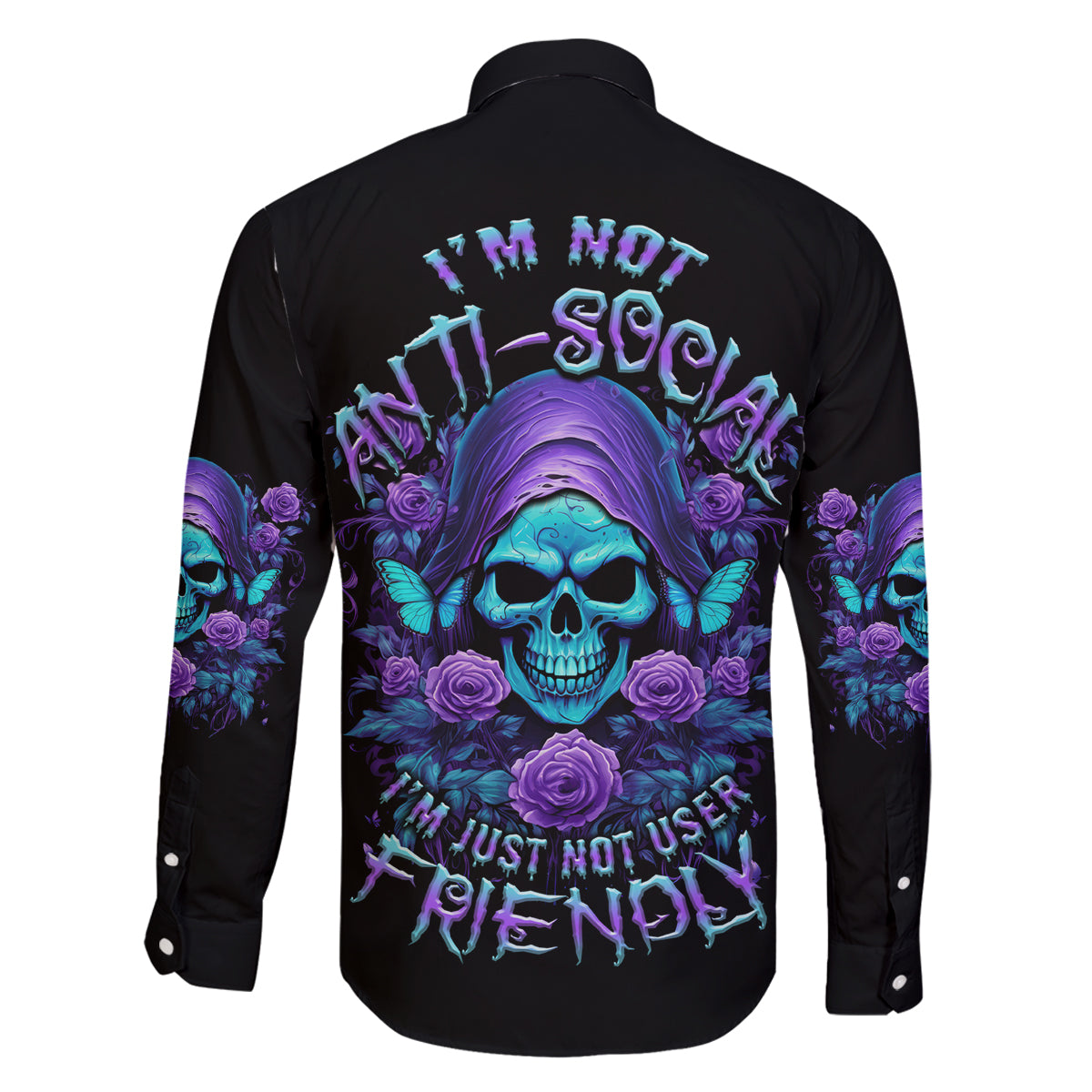I'm Not Anti-social Mad Reaper Skull Family Matching Off Shoulder Long Sleeve Dress and Hawaiian Shirt - Wonder Print Shop