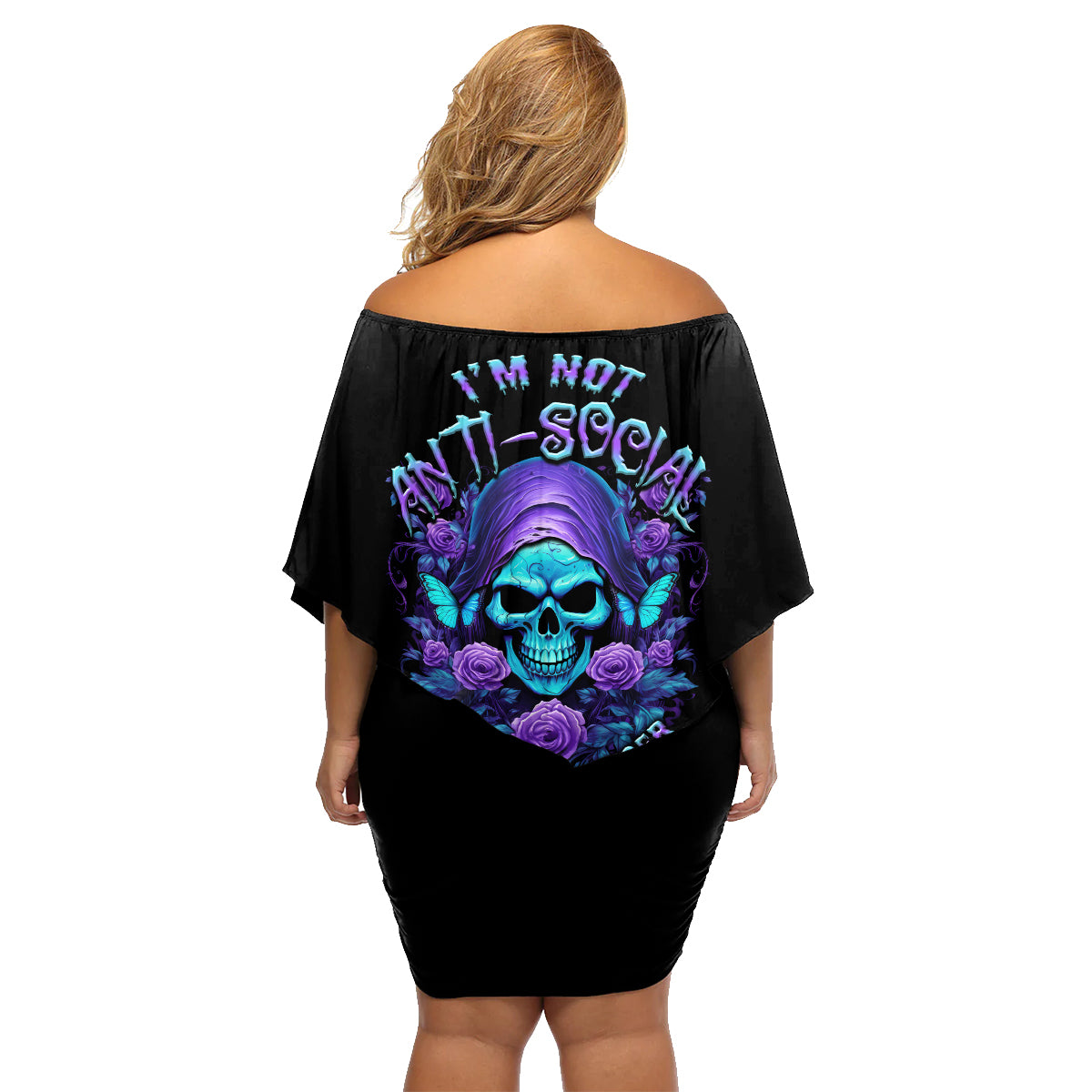 I'm Not Anti-social Mad Reaper Skull Family Matching Off Shoulder Short Dress and Hawaiian Shirt - Wonder Print Shop