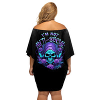 I'm Not Anti-social Mad Reaper Skull Family Matching Off Shoulder Short Dress and Hawaiian Shirt - Wonder Print Shop