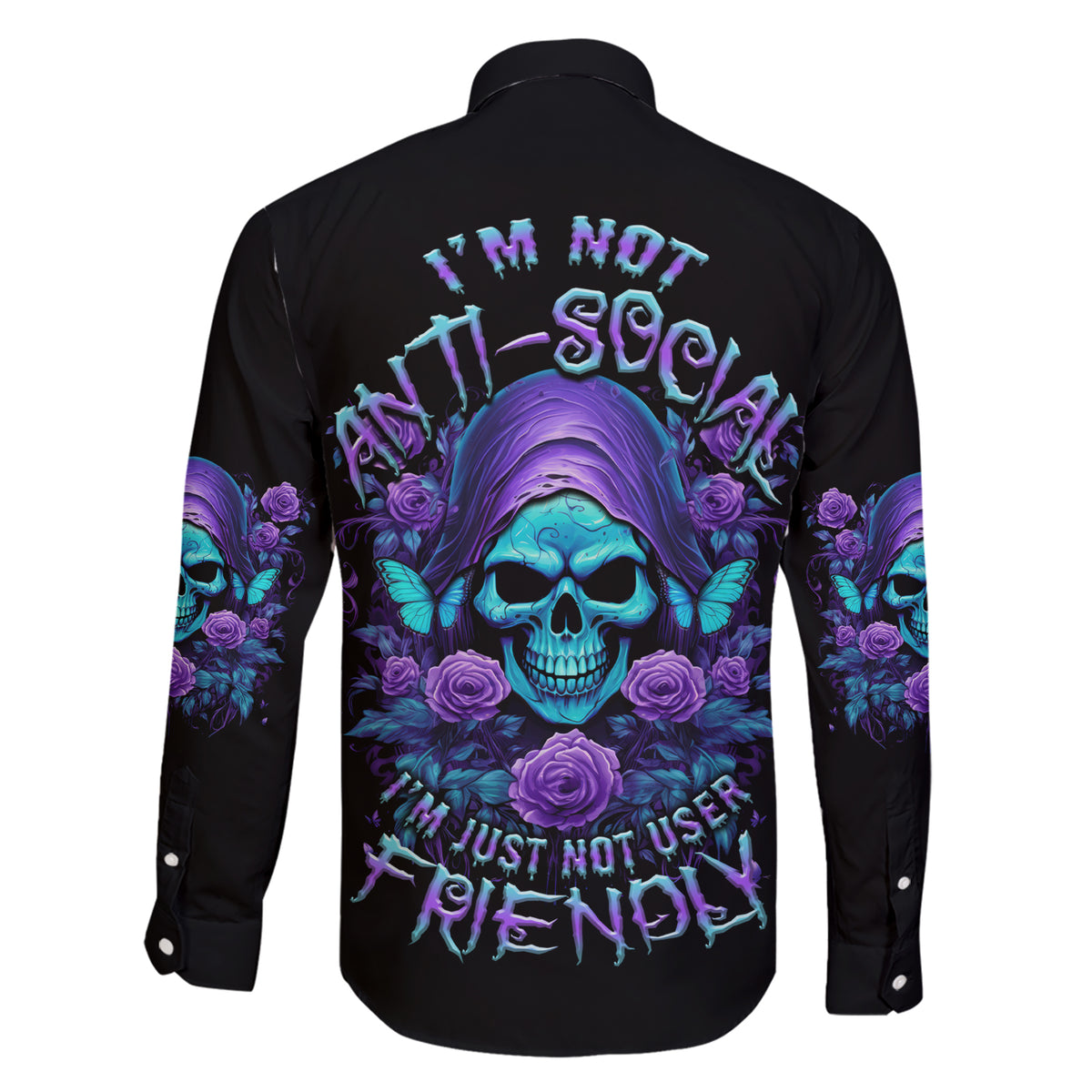 I'm Not Anti-social Mad Reaper Skull Family Matching Short Sleeve Bodycon Dress and Hawaiian Shirt - Wonder Print Shop
