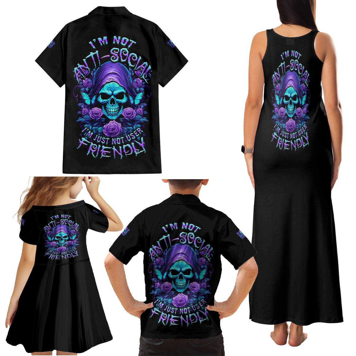 I'm Not Anti-social Mad Reaper Skull Family Matching Tank Maxi Dress and Hawaiian Shirt - Wonder Print Shop