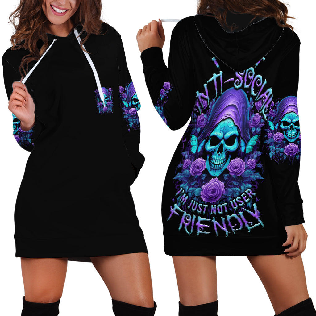 I'm Not Anti-social Mad Reaper Skull Hoodie Dress - Wonder Print Shop