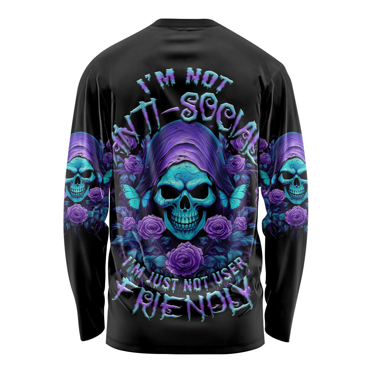 I'm Not Anti-social Mad Reaper Skull Long Sleeve Shirt - Wonder Print Shop