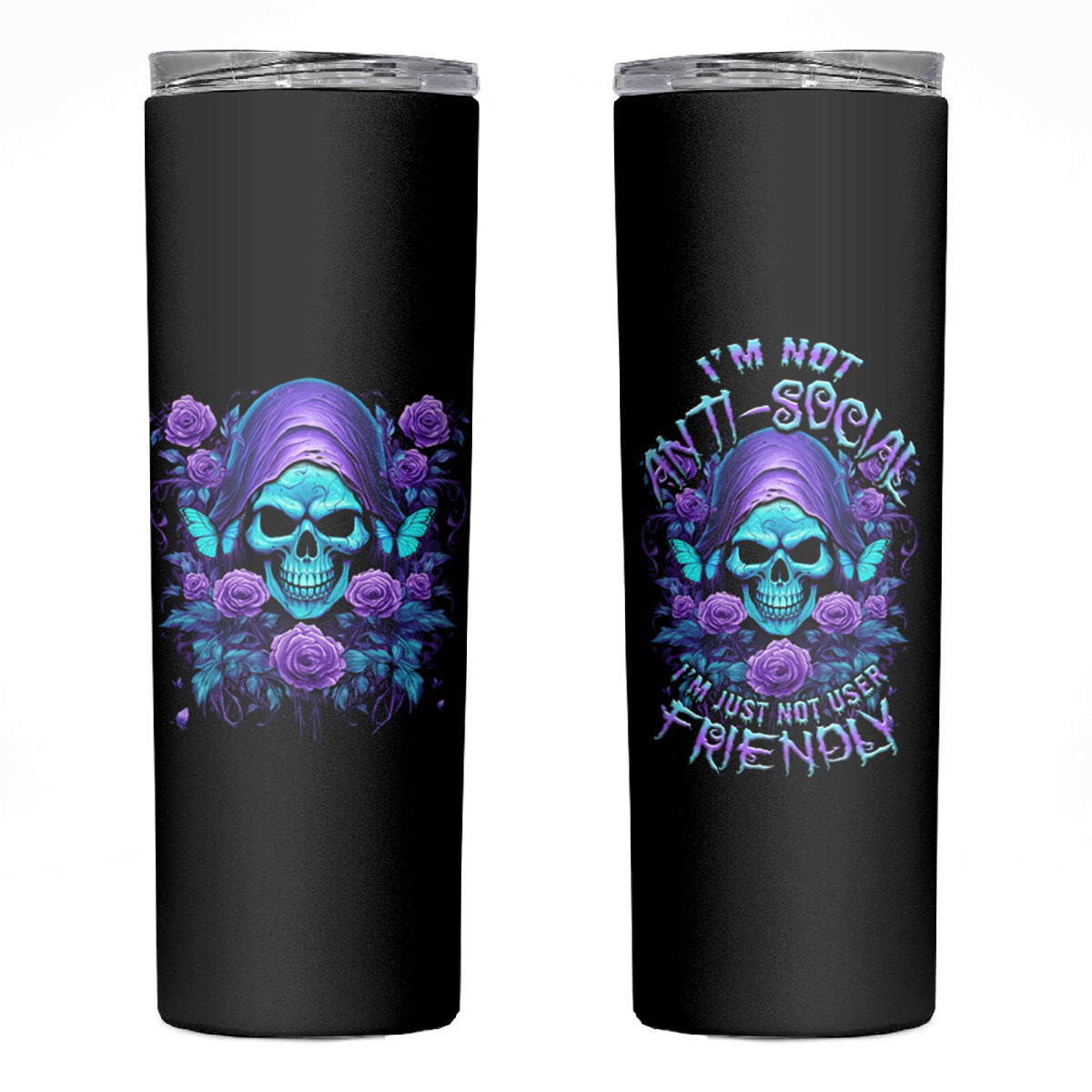 I'm Not Anti-social Mad Reaper Skull Skinny Tumbler - Wonder Print Shop
