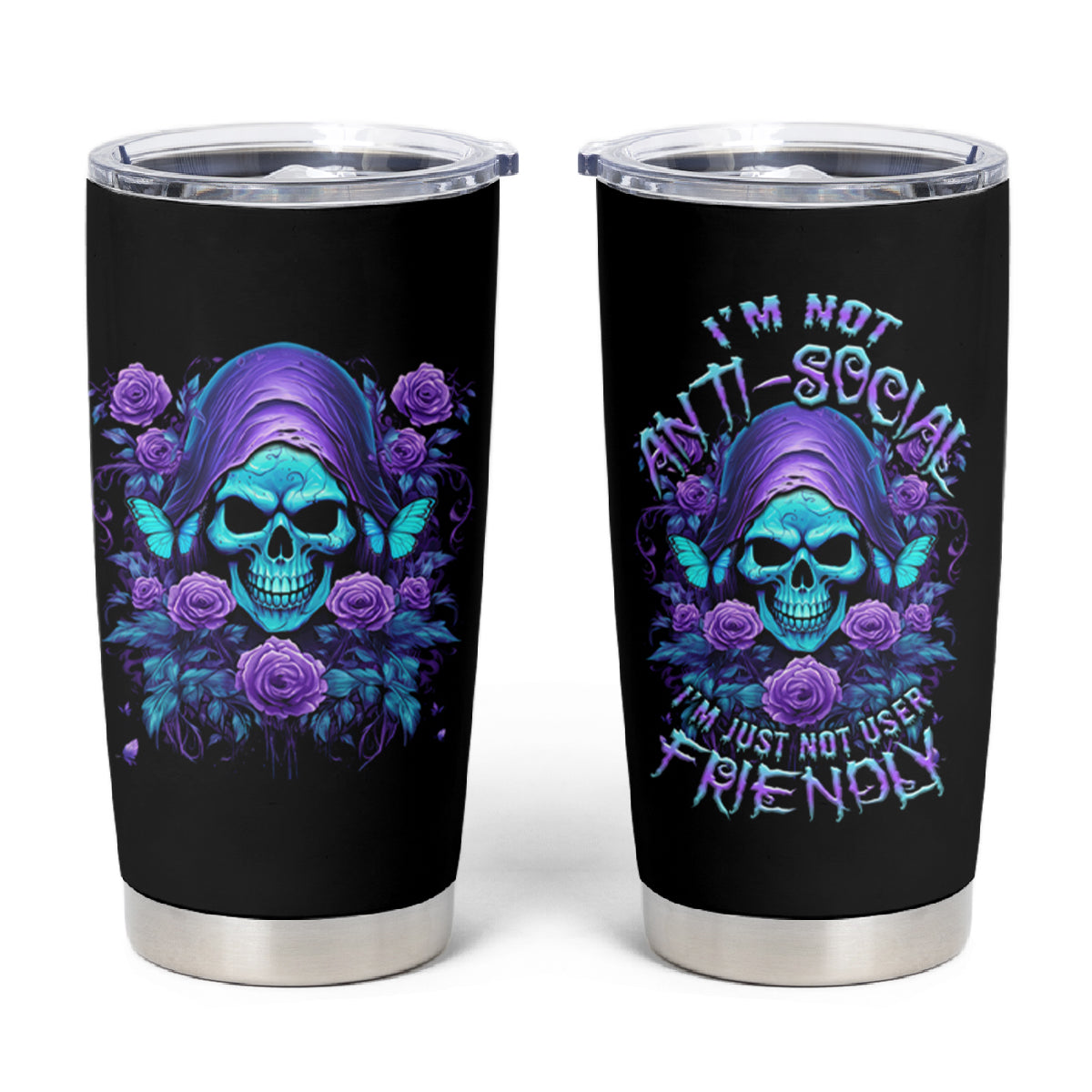 I'm Not Anti-social Mad Reaper Skull Tumbler Cup - Wonder Print Shop