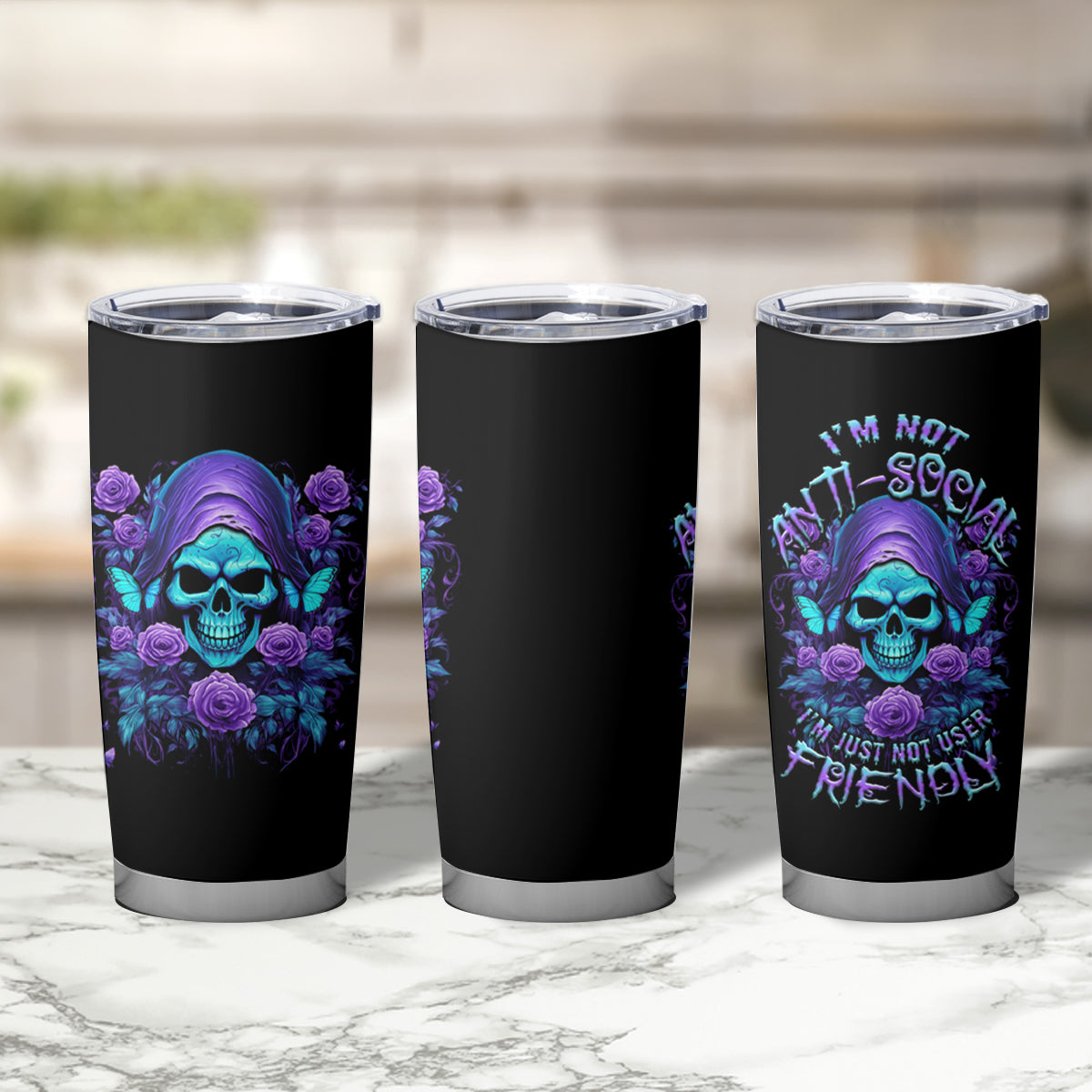 I'm Not Anti-social Mad Reaper Skull Tumbler Cup - Wonder Print Shop