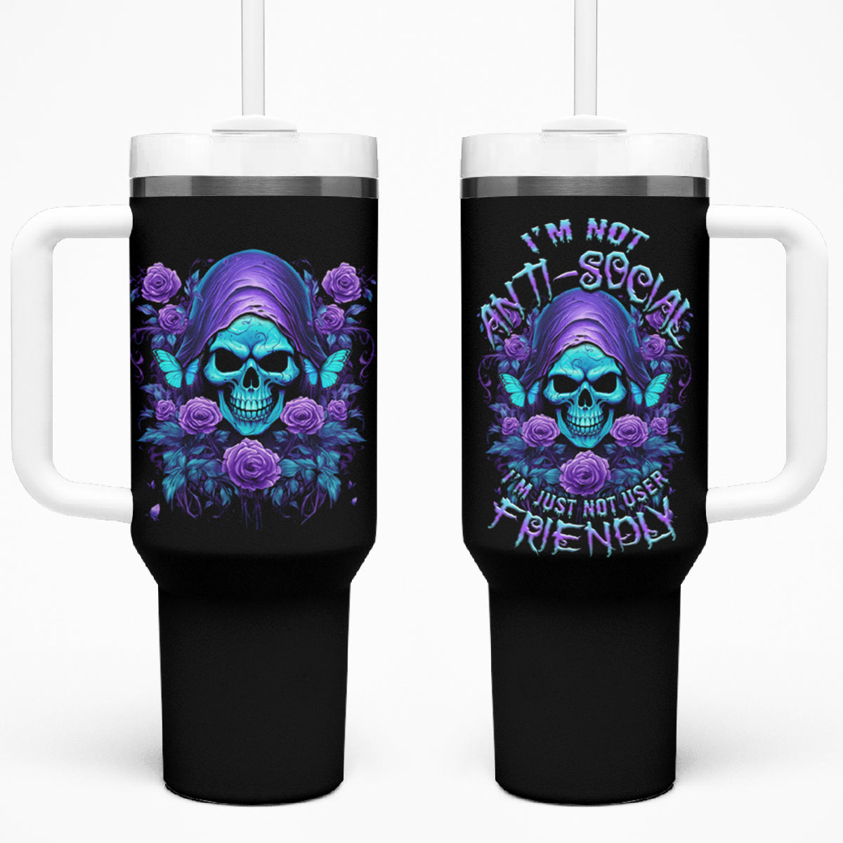 I'm Not Anti-social Mad Reaper Skull Tumbler With Handle - Wonder Print Shop