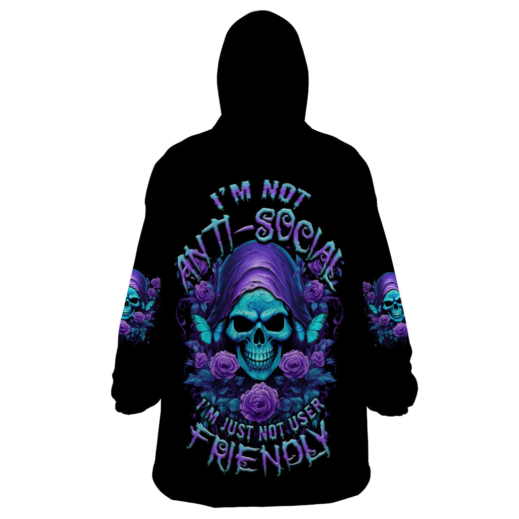 I'm Not Anti-social Mad Reaper Skull Wearable Blanket Hoodie - Wonder Print Shop