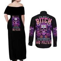 I'M Not A B I'M Just Honest Skull Butterfly Couples Matching Off Shoulder Maxi Dress and Long Sleeve Button Shirt - Wonder Print Shop