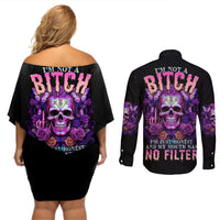 I'M Not A B I'M Just Honest Skull Butterfly Couples Matching Off Shoulder Short Dress and Long Sleeve Button Shirt - Wonder Print Shop