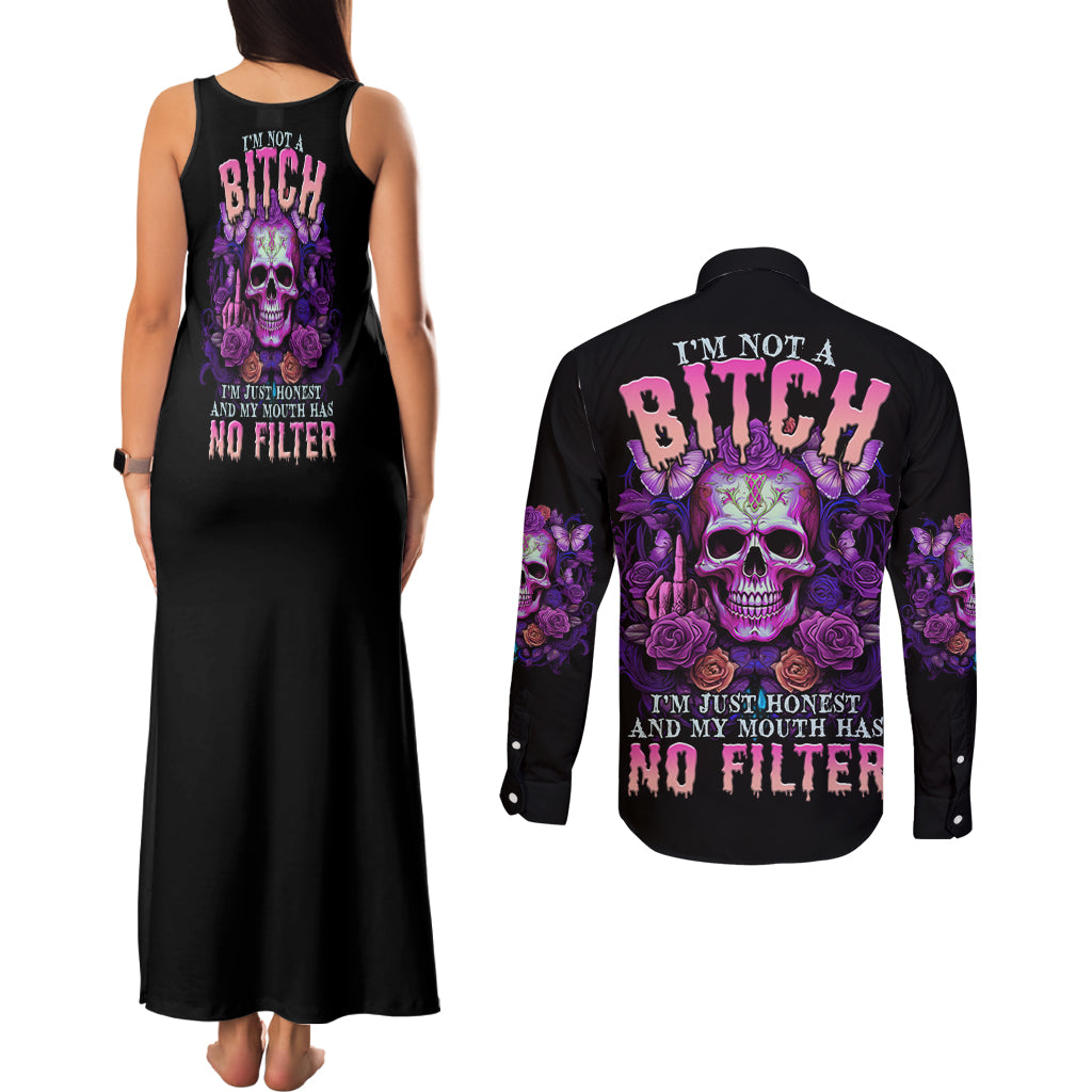 I'M Not A B I'M Just Honest Skull Butterfly Couples Matching Tank Maxi Dress and Long Sleeve Button Shirt - Wonder Print Shop