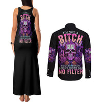 I'M Not A B I'M Just Honest Skull Butterfly Couples Matching Tank Maxi Dress and Long Sleeve Button Shirt - Wonder Print Shop