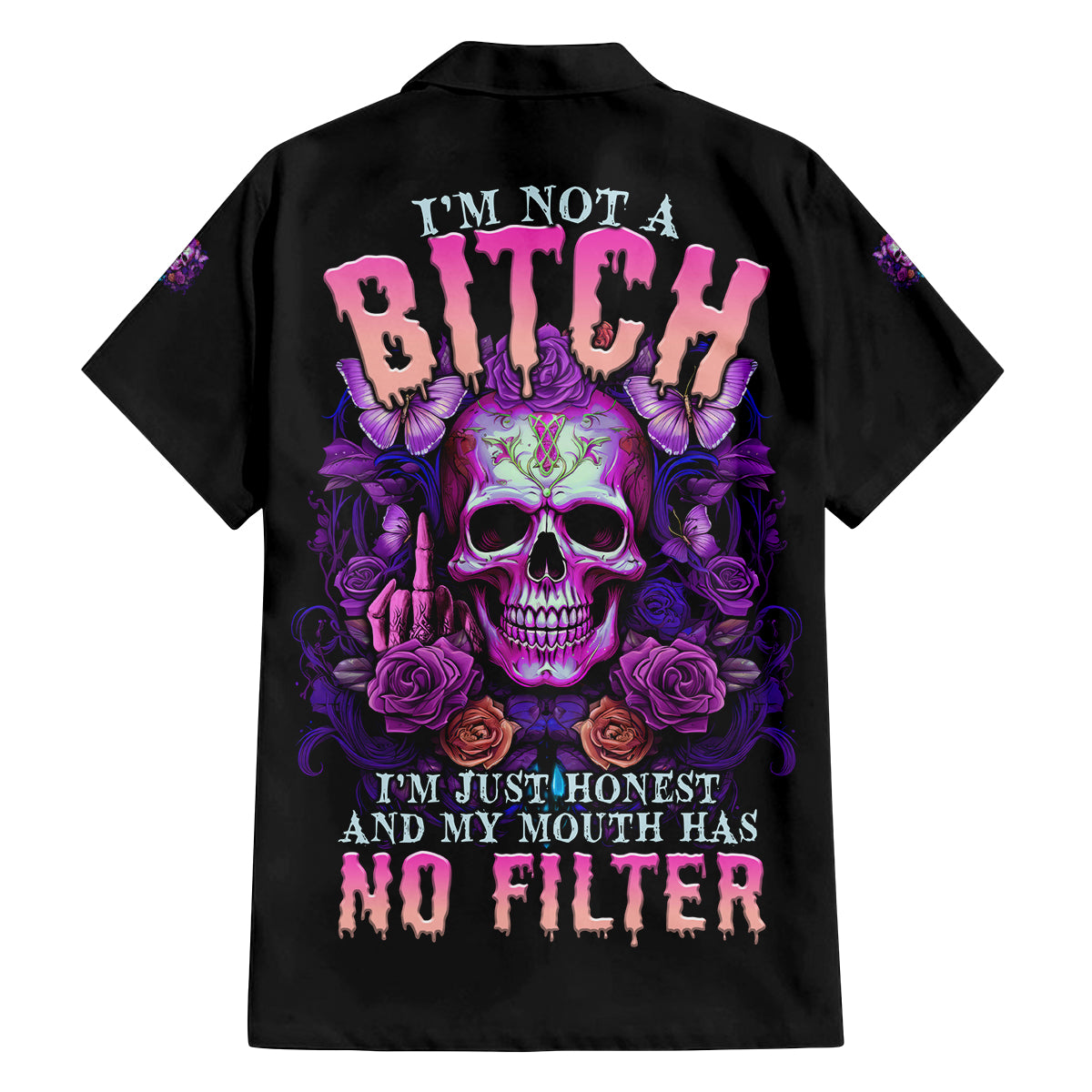 I'M Not A B I'M Just Honest Skull Butterfly Family Matching Off Shoulder Long Sleeve Dress and Hawaiian Shirt - Wonder Print Shop