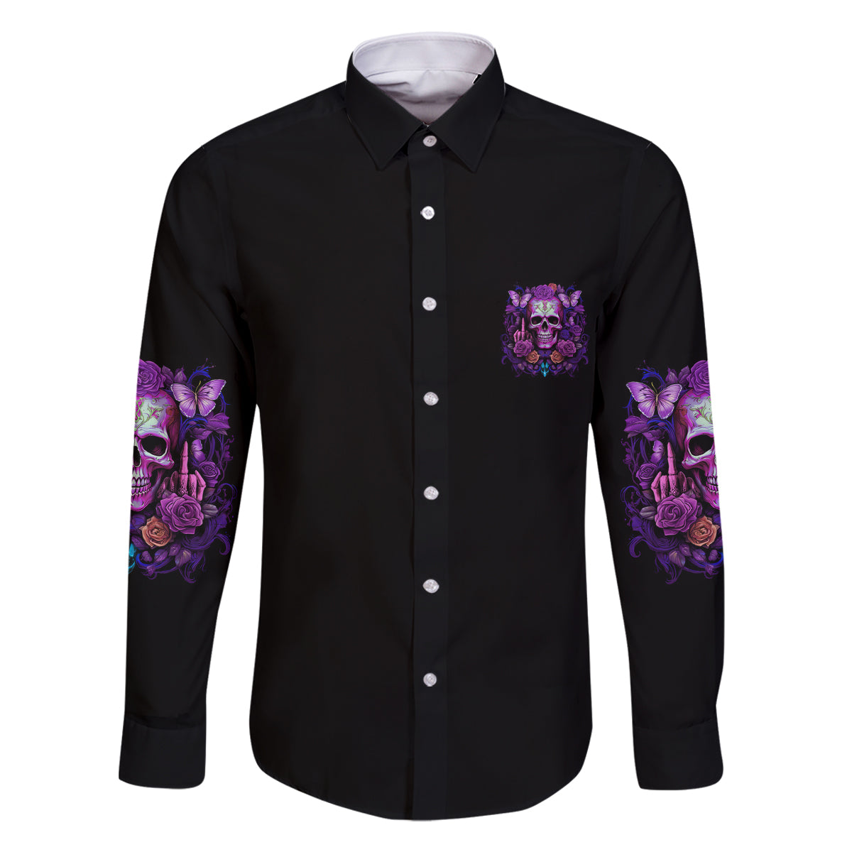 I'M Not A B I'M Just Honest Skull Butterfly Family Matching Off Shoulder Long Sleeve Dress and Hawaiian Shirt - Wonder Print Shop