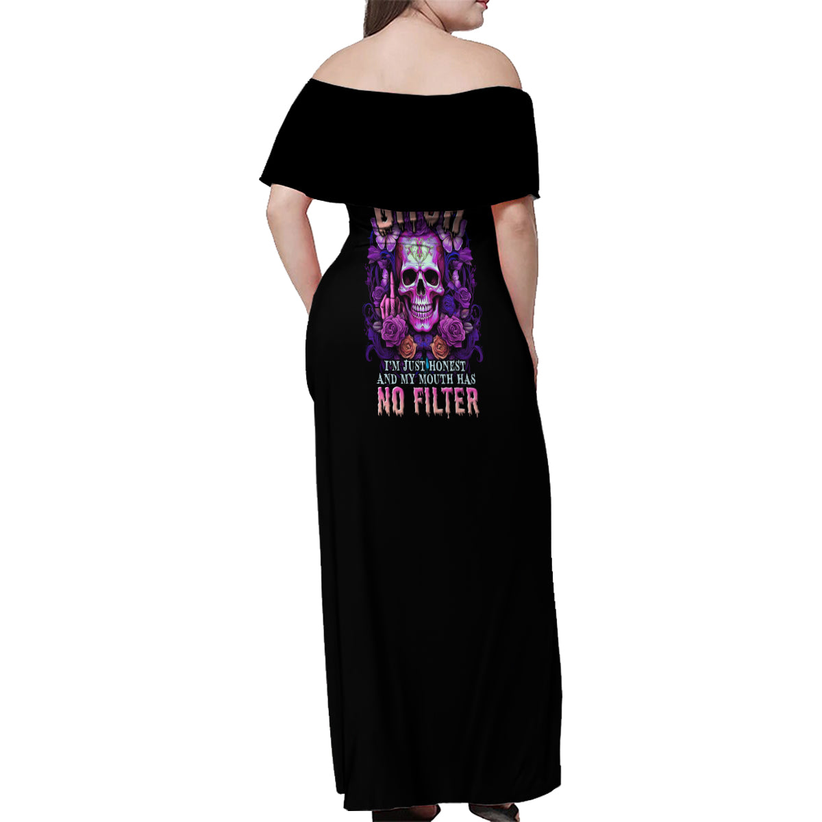 I'M Not A B I'M Just Honest Skull Butterfly Family Matching Off Shoulder Maxi Dress and Hawaiian Shirt - Wonder Print Shop