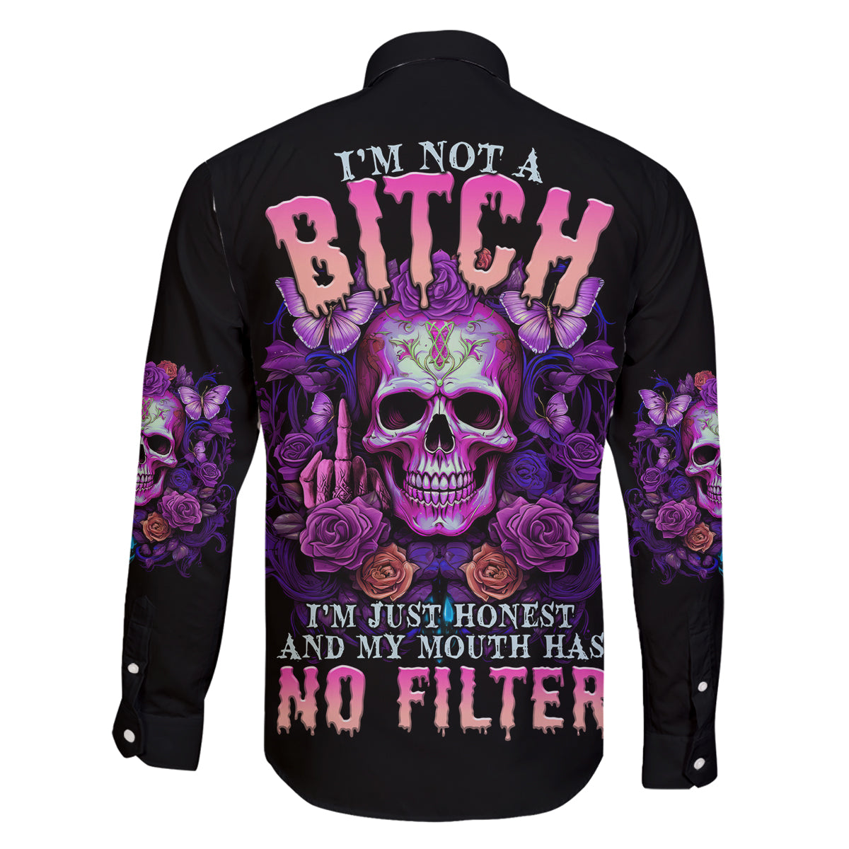 I'M Not A B I'M Just Honest Skull Butterfly Family Matching Off Shoulder Short Dress and Hawaiian Shirt - Wonder Print Shop