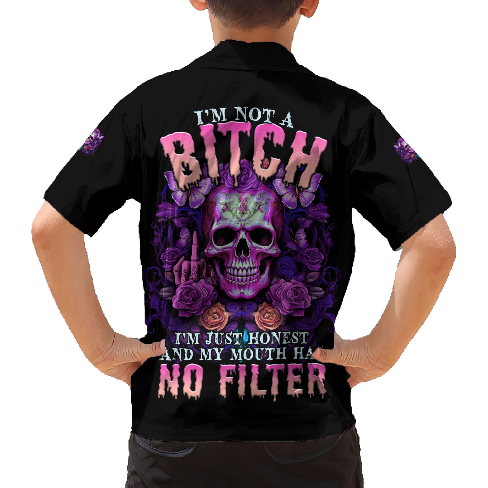 I'M Not A B I'M Just Honest Skull Butterfly Kid Hawaiian Shirt - Wonder Print Shop