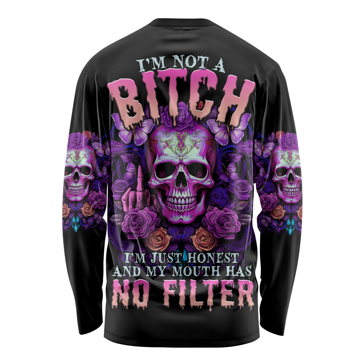 I'M Not A B I'M Just Honest Skull Butterfly Long Sleeve Shirt - Wonder Print Shop