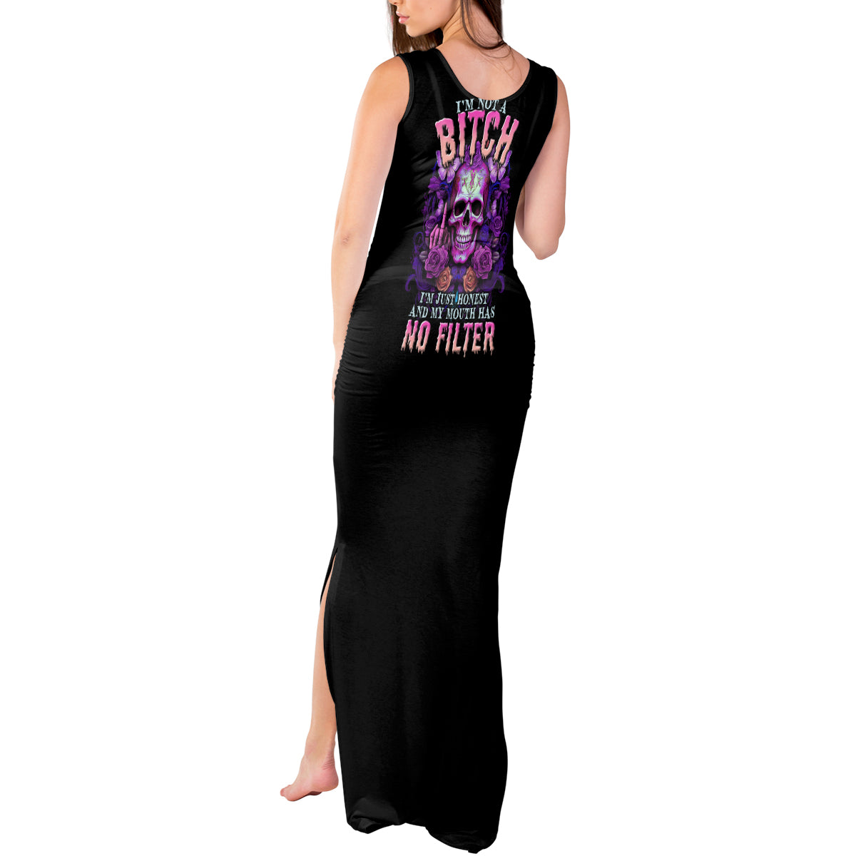 I'M Not A B I'M Just Honest Skull Butterfly Tank Maxi Dress - Wonder Print Shop