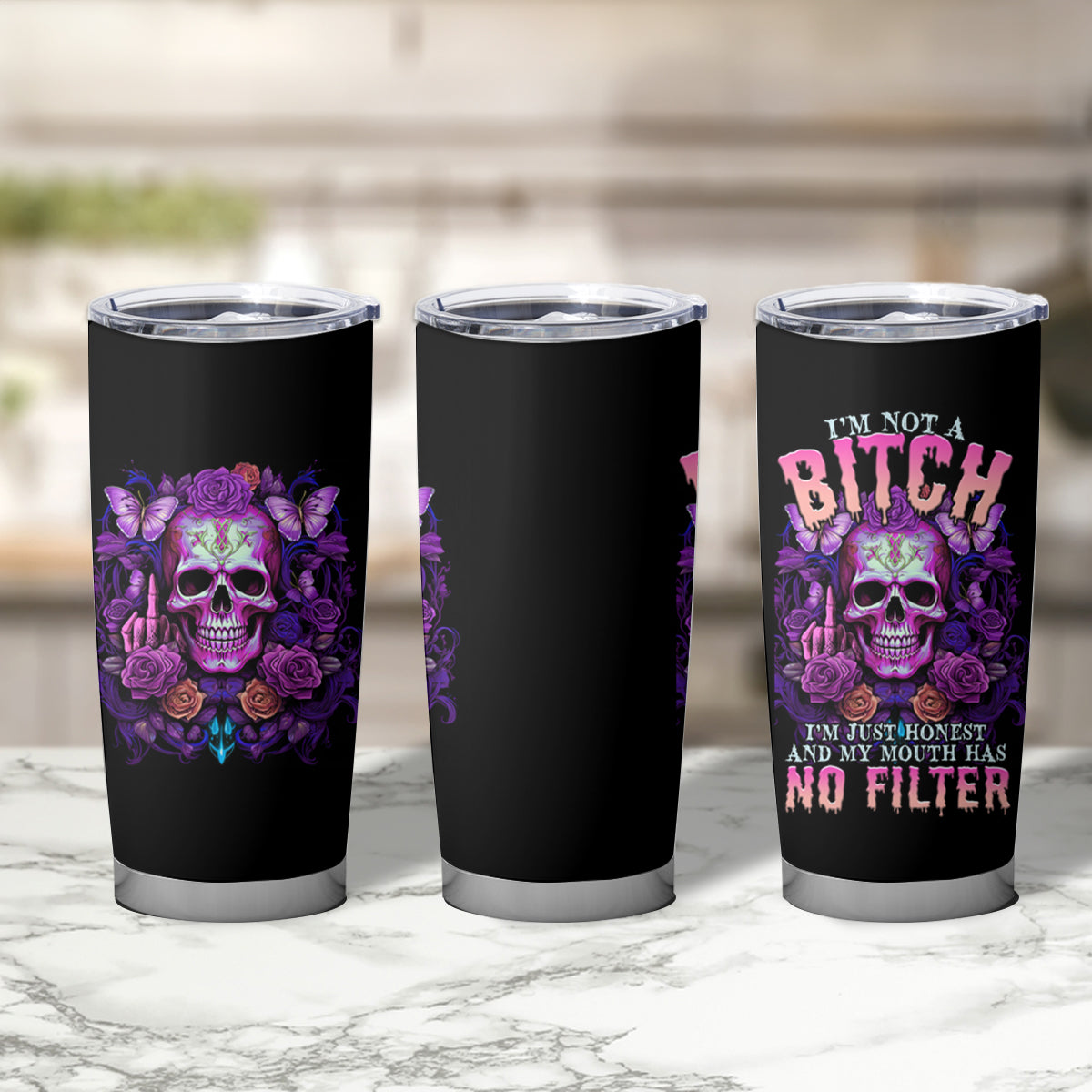 I'M Not A B I'M Just Honest Skull Butterfly Tumbler Cup - Wonder Print Shop