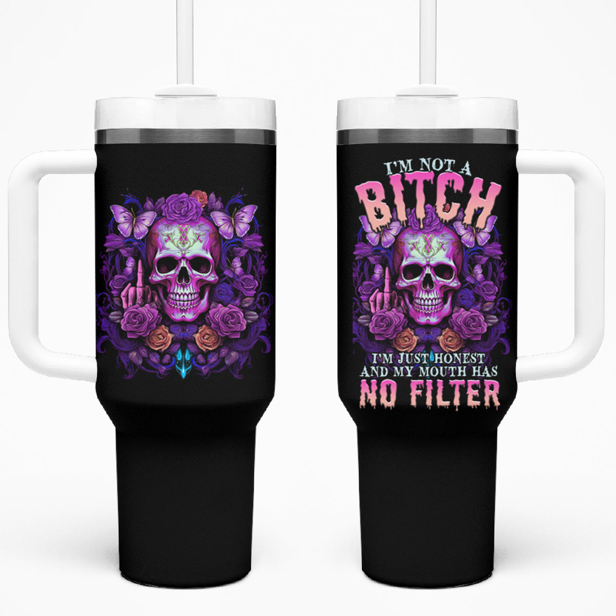 I'M Not A B I'M Just Honest Skull Butterfly Tumbler With Handle - Wonder Print Shop