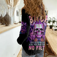 I'M Not A B I'M Just Honest Skull Butterfly Women Casual Shirt - Wonder Print Shop